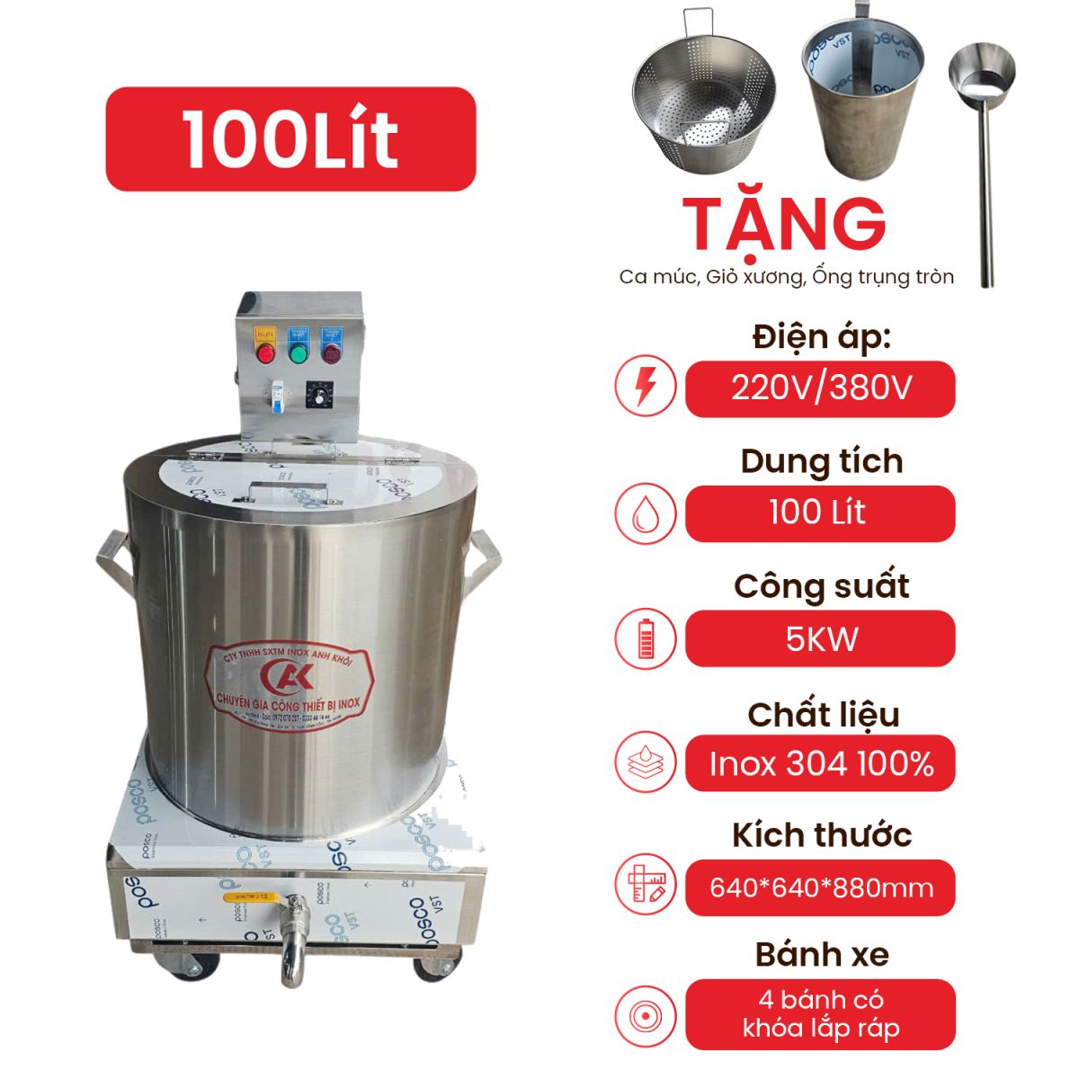 Thông Số Kỹ Thuật Nồi Nấu Điện Di Động 100L