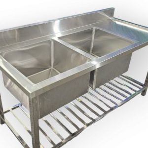 Chậu Rửa Công Nghiệp 2 Học Có Bàn Chờ Và Kệ Dưới CR02304